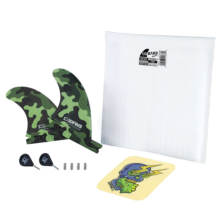 3D Futures Dimpster 4.55" Twin Fin Set - Green Camo | Sale!