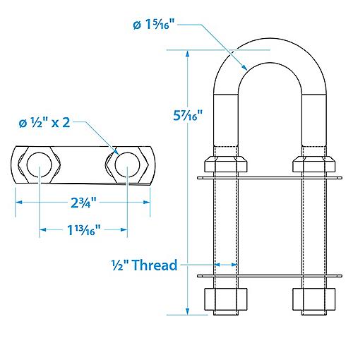 Seachoice Bow Eye U-Bolt 1/2" 12-Pack S/S 50-33630 | 25