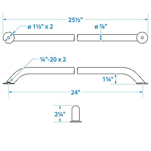 Seachoice Hand Rail w/Studs 24" S/S 50-38321 | 26