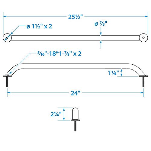 Seachoice Hand Rail w/Studs 24" S/S 50-38361 | 6