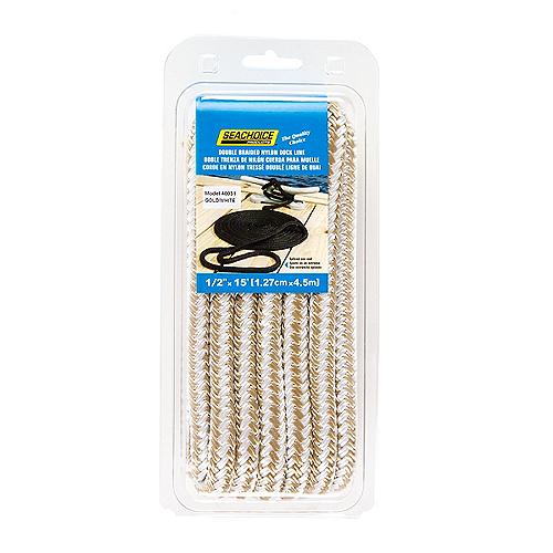 Seachoice Dock Line Dbl Braided Nylon 1/2"x15ft Gold/White 50-40031 | 25