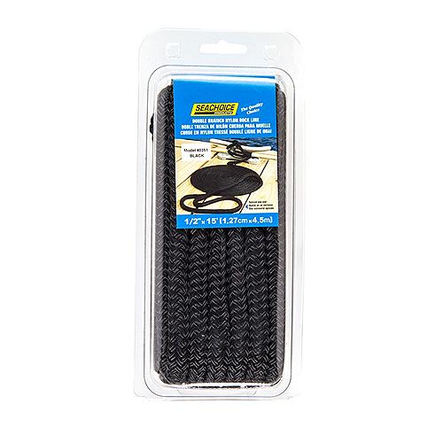 Seachoice Dock Line Dbl Braided Nylon 1/2"x15ft Black 50-40351 | 25