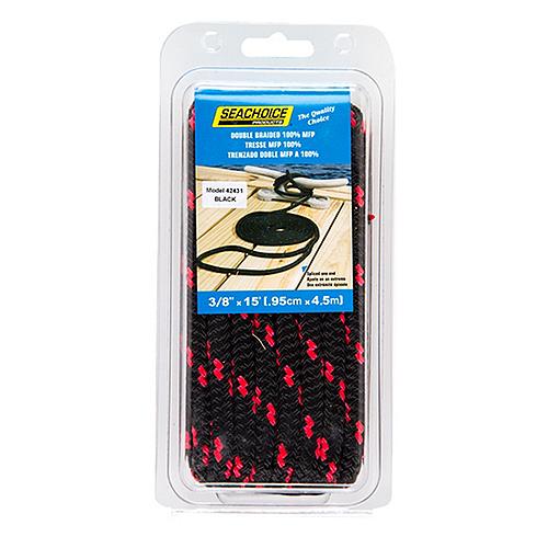 Seachoice Dock Line Dbl Braided MFP 3/8"x15ft Black w/Red Tracer 50-42431 | 25