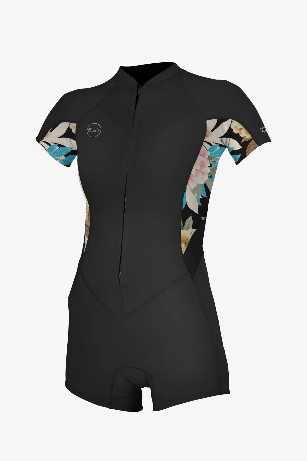 O'Neill Women's Bahia 2/1mm Front Zip S/S Wetsuit | GLIDEBLK/MIKAHFLOR/BLK