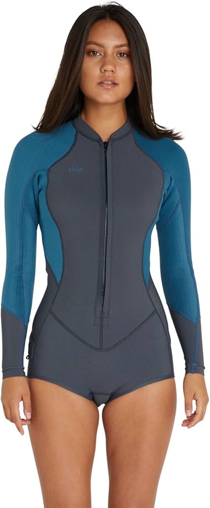 O'Neill Women's Blueprint 2mm Front Zip L/S Surf Suit | Graphite/Blue Haze