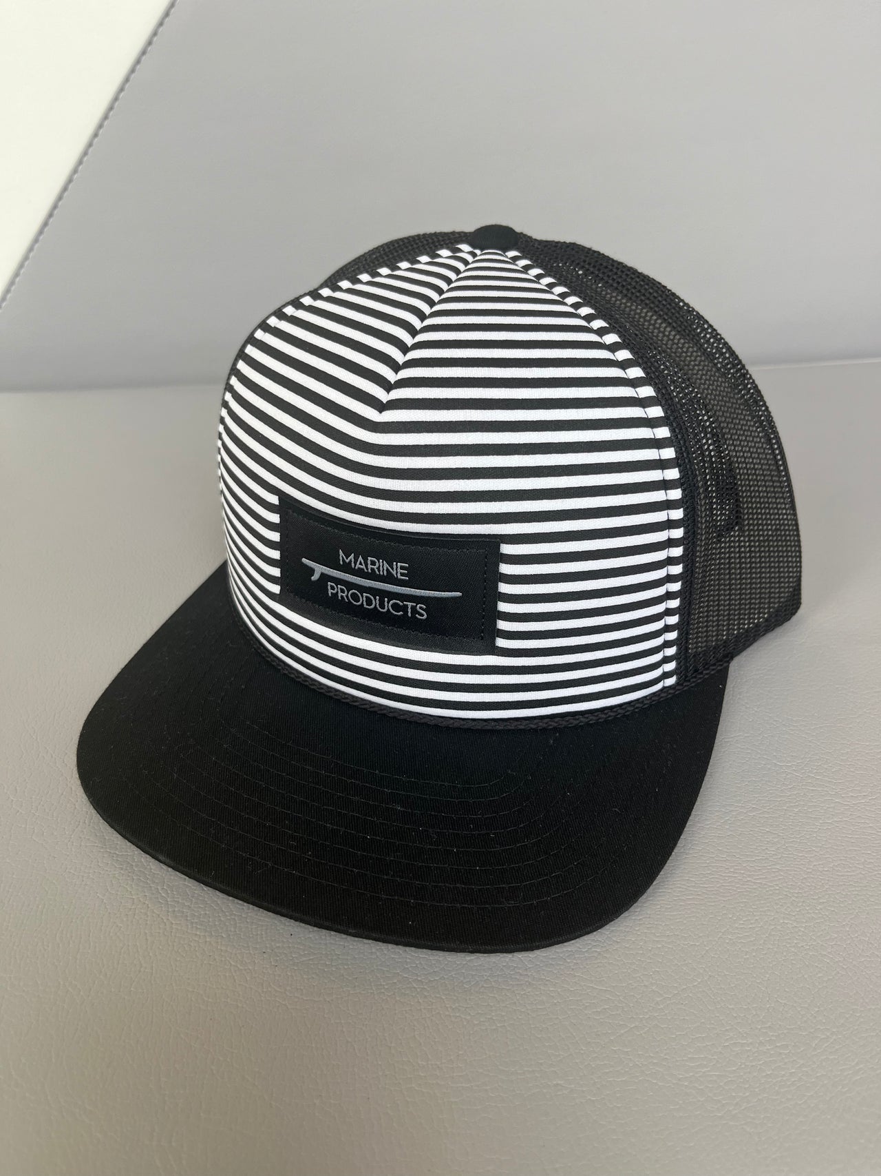 Marine Products Striped Black & White Hat