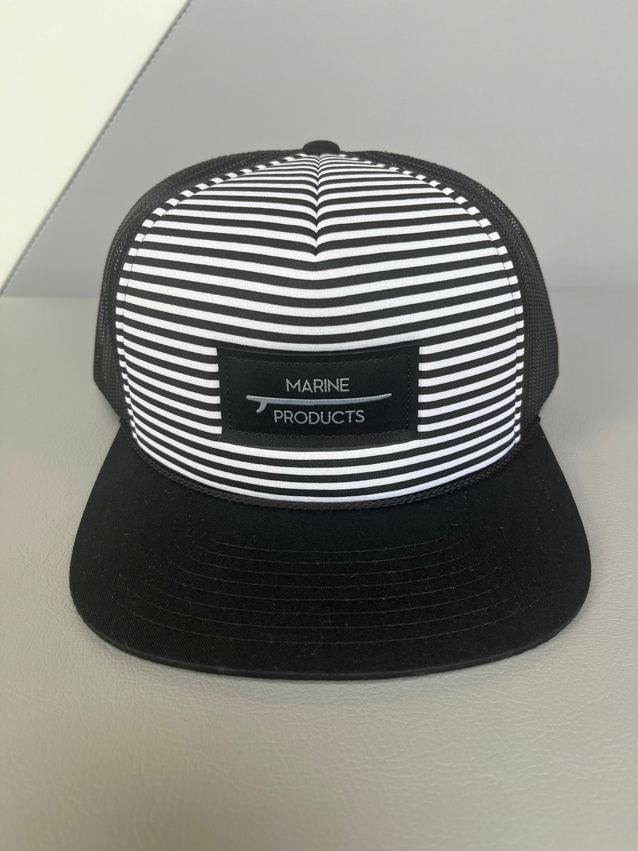 Marine Products Striped Black & White Hat