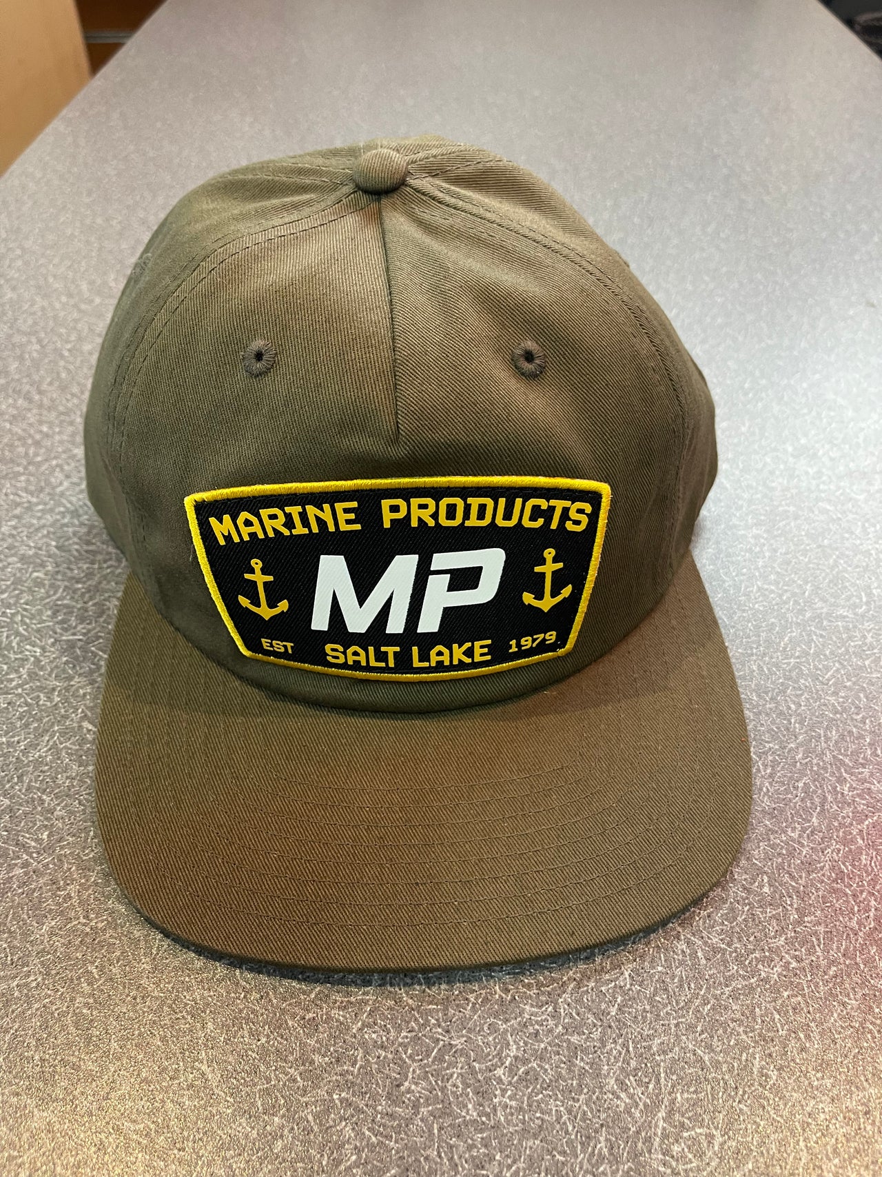 Marine Products Buck Green Leather Strap Hat w/ Salt Lake Patch
