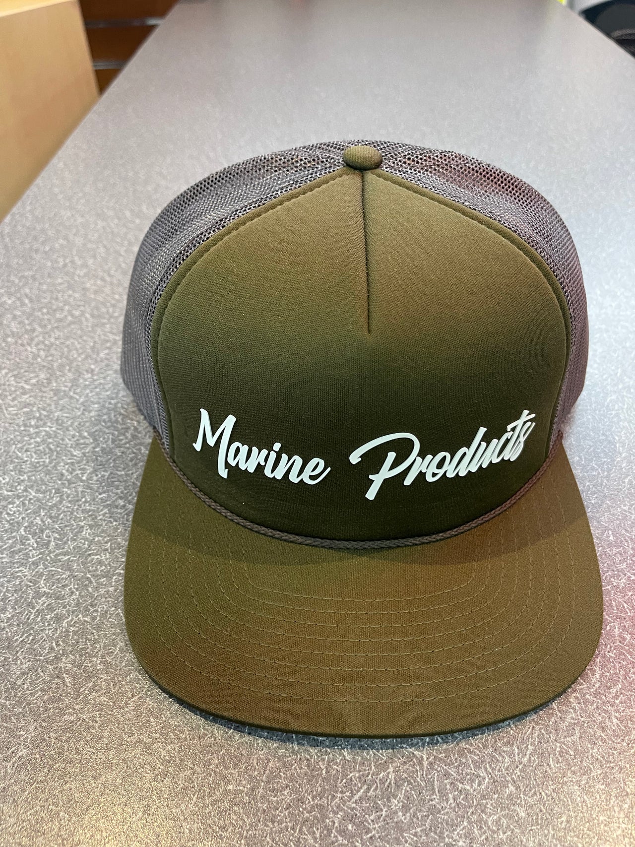 Marine Products Green/Brown Trucker Hat w/ Cursive MP