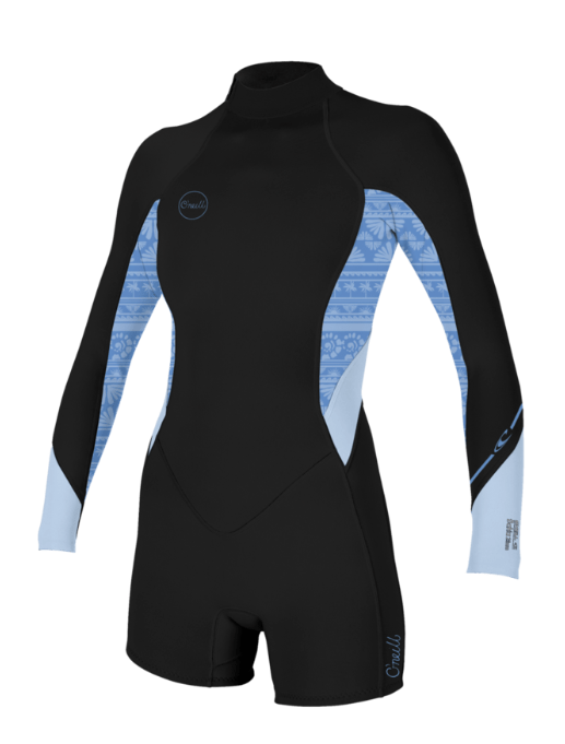 O'Neill Women's Bahia 2/1mm Back Zip L/S Spring Wetsuit | BLK/SURFABST/CHAMBLU