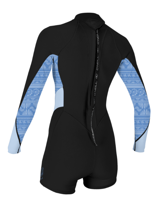 O'Neill Women's Bahia 2/1mm Back Zip L/S Spring Wetsuit | BLK/SURFABST/CHAMBLU