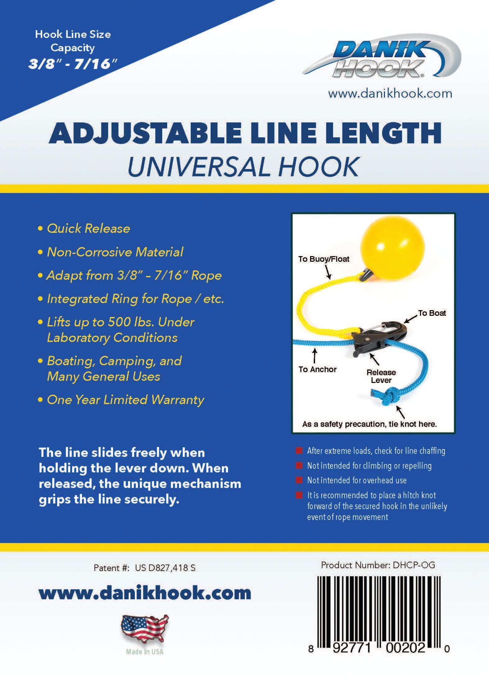 Danik Hook Adjustable Line Length Anchor Hook Composite UNV