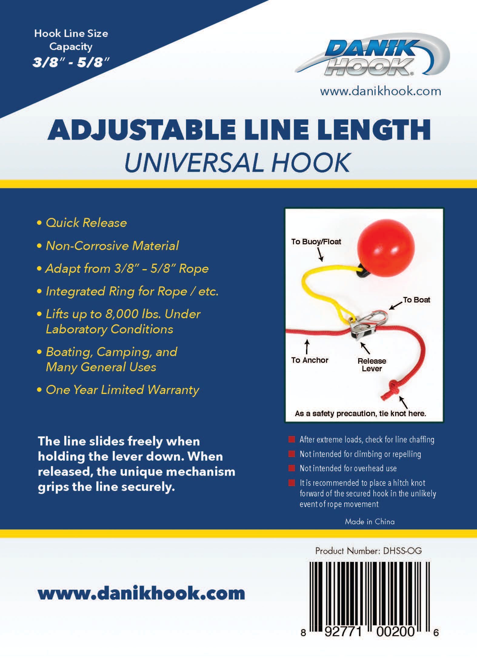 Danik Hook Adjustable Line Length Anchor Hook S/S SH | 24